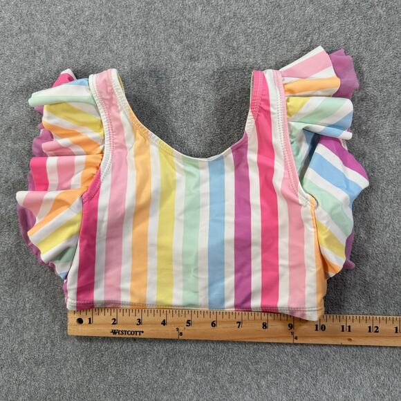 Ruffle Butts Rainbow Stripe Ruffle Swim Top Girls 6 Swimsuit - Picture 2 of 5